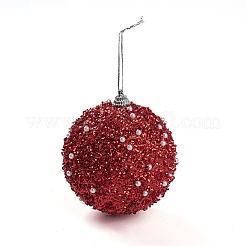 Boule de noel mousse & plastique imitation perle pendentif décoration&nbsp;FIND-G056-01B