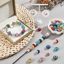 100 Stück 2 Stil Polymer Clay Strass & Harz europäische Großlochperlen mit silberfarben plattierten Messingkernen&nbsp;FPDL-NB0001-04