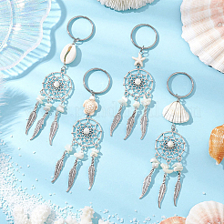 2 ensemble de porte-clés en alliage de style tibétain avec coquillage naturel et turquoise synthétique&nbsp;KEYC-SP0001-33