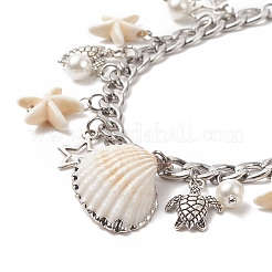 Stella marina turchese sintetica e conchiglia naturale e braccialetto di perle di conchiglia&nbsp;BJEW-TA00217