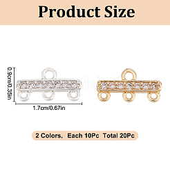 20 pièce 2 couleurs de placage de rack en laiton micro pavé clair zircone cubique rectangle composant de lustre liens&nbsp;KK-GO0001-92