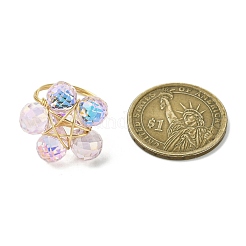 4 Stück 4 Farben Glasblumen-Fingerringe&nbsp;RJEW-JR00825-02
