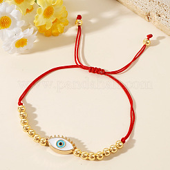 Verstellbare geflochtene Armbänder aus weißer Legierung mit Wimpern und Messingperlen im Bohème-Stil&nbsp;WF4664