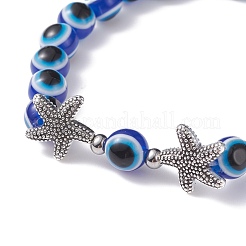 3 pièces 3 bracelets extensibles perlés en résine mauvais œil de style sertis de tortue de mer et d'étoile de mer et de coquille pour les femmes&nbsp;BJEW-JB07542