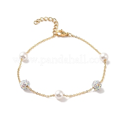 Pulseras redondas de eslabones de perlas de imitación y rhinestone de arcilla polimérica de 6 mm&nbsp;BJEW-B082-03G
