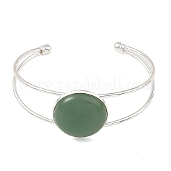 Brazaletes planos redondos de latón huecos con piedras preciosas mixtas naturales para mujer.&nbsp;BJEW-JB14330-01