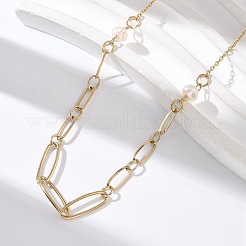 Colliers à maillons ovales en acier inoxydable 304 et perles de verre pour femmes&nbsp;NJEW-A045-04G-1