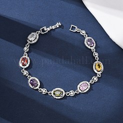Ovale Gliederarmbänder aus Messing mit Mikropavé-Fassung aus Zirkonia für Damen&nbsp;BJEW-D387-04P-06