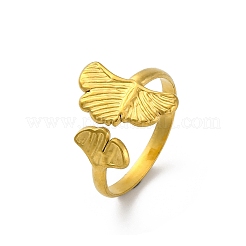 Offene Manschettenringe aus 304 Edelstahl mit Ginkgoblatt für Damen&nbsp;RJEW-M019-64G