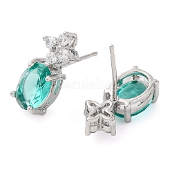 Ohrstecker aus Messing mit Pavé-Zirkonia in Blumenform und ovaler Form für Damen&nbsp;EJEW-I304-26P