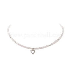 Collana con pendente a cuore in zirconi cubici trasparenti con catene di perline di quarzo rosa naturale da donna&nbsp;NJEW-JN04271-02