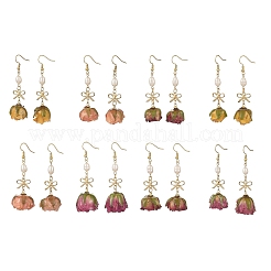 Boucles d'oreilles pendantes en laiton et résine époxy en forme de fleur&nbsp;EJEW-JE07519
