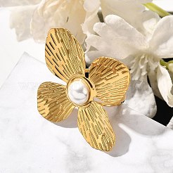 Offener Manschettenring aus Edelstahl mit Blumenmotiv für Damen&nbsp;RJEW-R006-02G