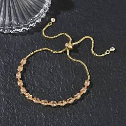 Verstellbare quadratische Gliederarmbänder aus Messing mit Mikropavé-Fassung aus Zirkonia&nbsp;KK-D112-01A-G