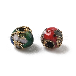 Vintage handgefertigte runde Cloisonné-Perlen mit Blumenmuster&nbsp;CLB-XCP0001-02