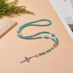Collana rosario in pietra lavica naturale e turchese sintetico&nbsp;NJEW-JN04237-01
