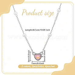 4 collar con colgante de corazón rosa de resina y aleación de 2 colores con perla de imitación.&nbsp;NJEW-HY0001-12