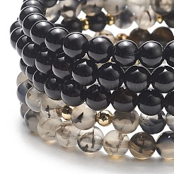 5pcs 5 Stil natürliche gemischte Edelsteine runde Perlen Stretch-Armbänder Set&nbsp;BJEW-JB08829