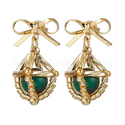 Pendientes colgantes con lazo de ojo de tigre natural&nbsp;EJEW-MZ00348-02