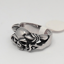 Einzigartige retro männer halloween schmuck 304 edelstahl schädel ringe&nbsp;RJEW-F006-338