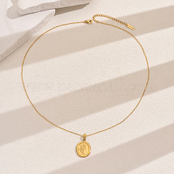 Colliers vintage français en acier inoxydable avec pendentif ovale et fleur pour femmes&nbsp;QY1441