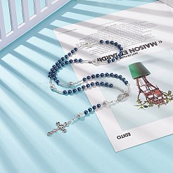Rosenkranzkette aus natürlichem Lavagestein und Glasperlen&nbsp;NJEW-TA00041-03