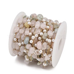 Pépites de morganite naturelle et chaînes à maillons faites à la main en acier inoxydable 316&nbsp;CHS-K021-14G-11