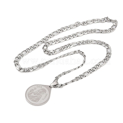Collana con ciondolo a goccia con motivo Padre San Benedetto 201 in acciaio inossidabile per uomo e donna&nbsp;NJEW-K283-19P