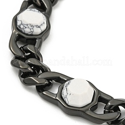 304 Edelstahl & natürliches Howlith Polygon-Gliederarmbänder für Damen&nbsp;BJEW-G717-16B-01