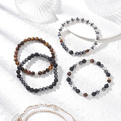 4 pulsera elástica de cuentas redondas de piedras preciosas mixtas naturales y sintéticas para mujer&nbsp;BJEW-JB12556