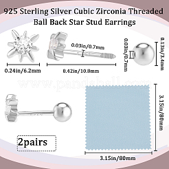 2 Paar 925 Sterling Silber Micro Pave klare Zirkonia Blume Knorpel Ohrringe&nbsp;EJEW-BBC0001-57P