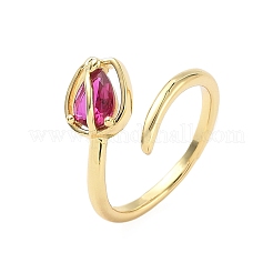 Manschettenringe aus Messing mit Mikropavé und Zirkonia in Blumenform für Damen&nbsp;RJEW-A069-05G-02