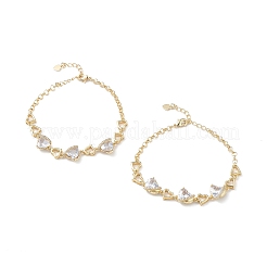 Bracciali a maglie di cuore con zirconi chiari&nbsp;BJEW-M291-01G