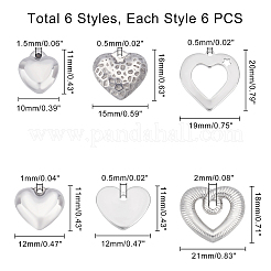 36 pièce 6 styles 304 breloques vierges estampées en acier inoxydable&nbsp;STAS-UN0020-70P