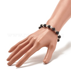 Bracelet extensible rond en pierre de lave naturelle et perles en alliage de cœur&nbsp;BJEW-JB07458