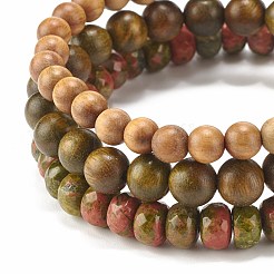 3pcs 3 style bois de santal naturel et ensemble de bracelets extensibles perlés unakite&nbsp;BJEW-JB07942