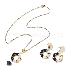 Set di orecchini e collane con ciondolo di perline di vetro esagonali&nbsp;SJEW-MZ00005