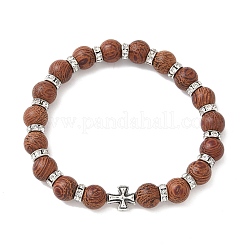 3 set di braccialetti elastici con perline rotonde in legno naturale di 3 colori per uomo e donna&nbsp;BJEW-JB12355