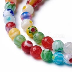 Handgemachte Millefiori Glas runde Perle Stränge&nbsp;LAMP-J038-4mm-M