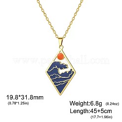 Collane con ciondolo a forma di onda marina con sole in acciaio inossidabile 304 smaltato blu per donna&nbsp;WGB8498-04