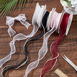 4 Rolle 4 Farben 5 Yards Organzaband mit Plastikperlen&nbsp;OCOR-WR0001-46