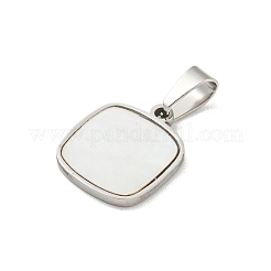 304 Edelstahl Pavé natürliche weiße Muschel quadratische Charms&nbsp;STAS-S130-01P