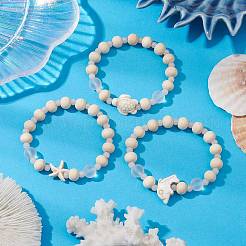 3 bracelet extensible en perles de turquoise synthétique&nbsp;BJEW-JB11127