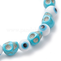 Bracelets extensibles ronds en perles synthétiques teintées en turquoise pour Halloween&nbsp;BJEW-JB12268-02