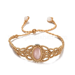 Braccialetti con perline ovali intrecciate di quarzo rosa naturale&nbsp;BJEW-K236-01I