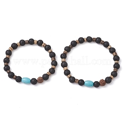 2 bracelet extensible pour couple en pierre de lave naturelle&nbsp;BJEW-JB11329