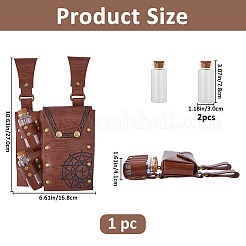 Riñonera medieval rectangular de piel sintética con 2 botella de poción de vidrio.&nbsp;AJEW-WH0752-297B