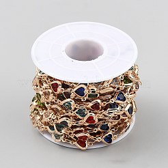 Chaînes à maillons en forme de cœur en laiton et verre de 5 m&nbsp;CHC-WH0007-21