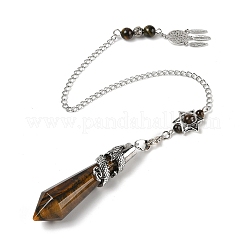 Natürliche Tigerauge Kegel Wünschelrute Pendel große spitze Anhänger&nbsp;AJEW-Z041-01G-AS