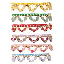 6 bracciale con perline di vetro a forma di fiore in 6 colori e pietre preziose naturali miste&nbsp;BJEW-MZ00222